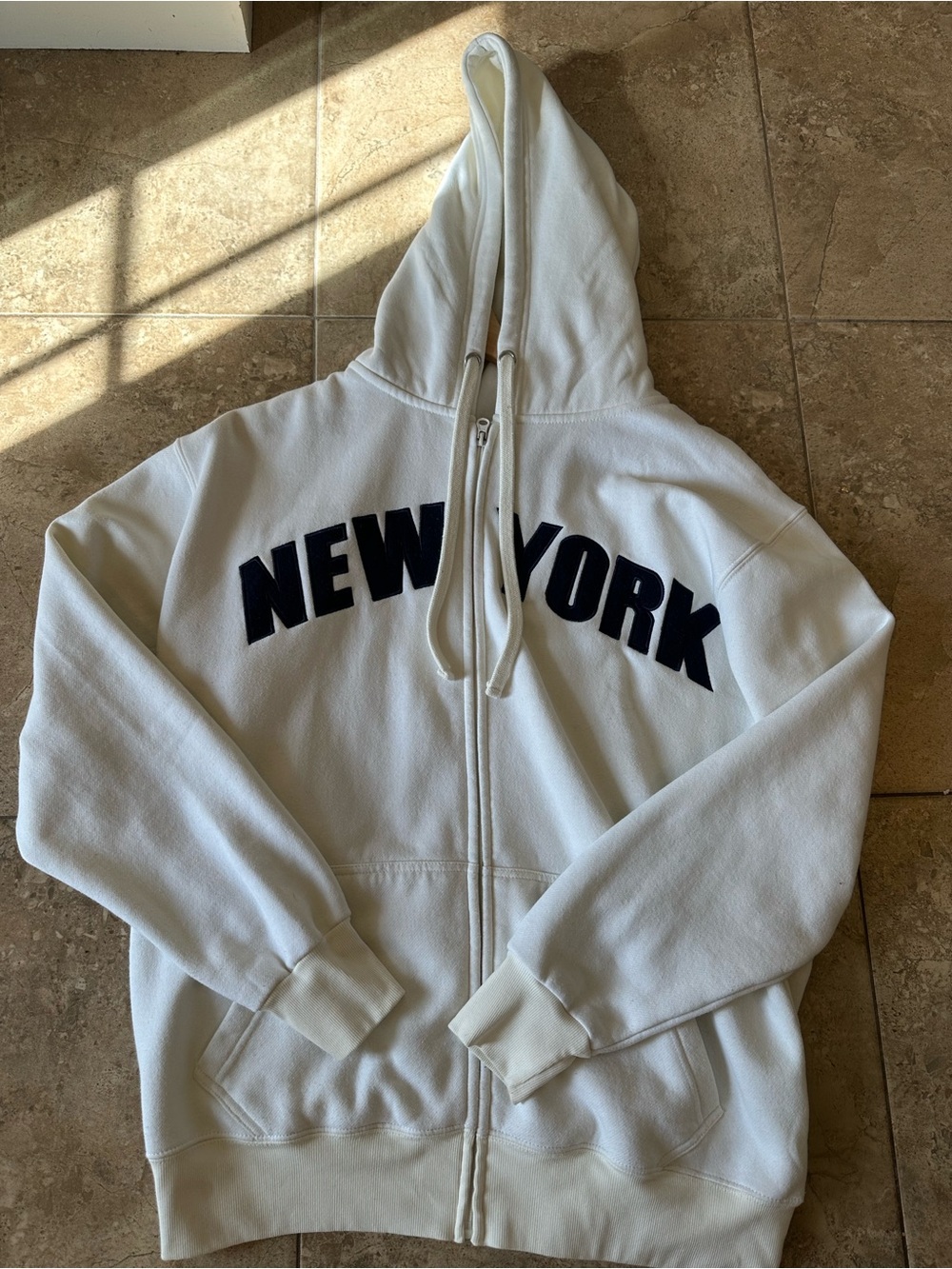 White "New York" Zip-Up Hoodie Sweatshirt